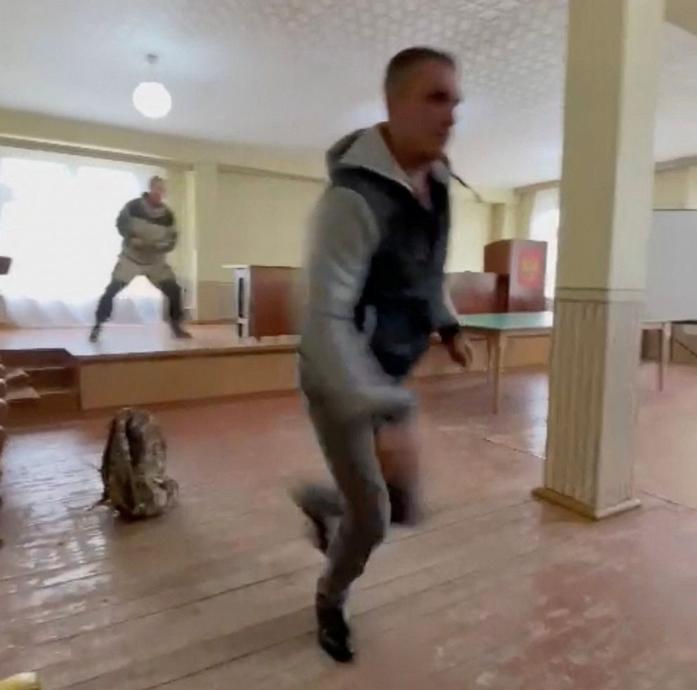 PHOTO: A gunman opens fire at a military draft office in Ust-Ilimsk, Irkutsk region, Russia Sept. 26, 2022 in this an image from social media video. 