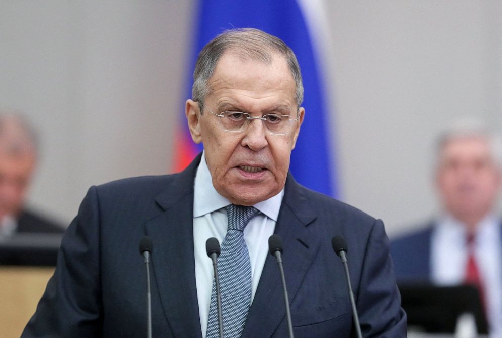 PHOTO: Russian Foreign Minister Sergei Lavrov attends a session of the Russian State Duma, the lower house of parliament, to approve laws on annexing regions in Ukraine, in Moscow, Russia, on Oct. 3, 2022.