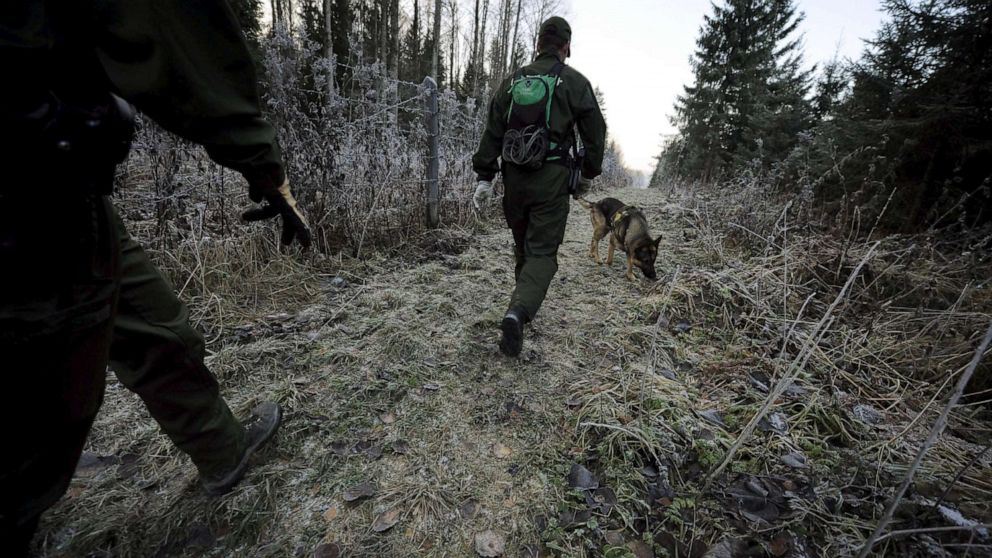 PHOTO: Finnish border guards patrol at the border between Finland and Russia, Nov. 3, 2009. the 3rd of November, 2009.