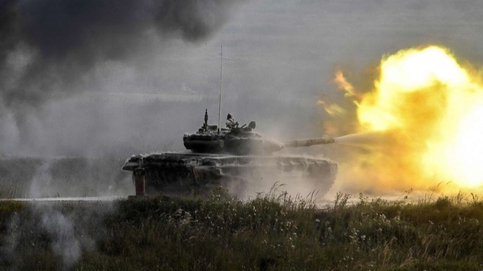 PHOTO: A Russian T-90 tank fires in Kubinka Patriot Park outside Moscow during the first day of the "Army 2017" International Military-Technical Forum, Aug. 22, 2017.
