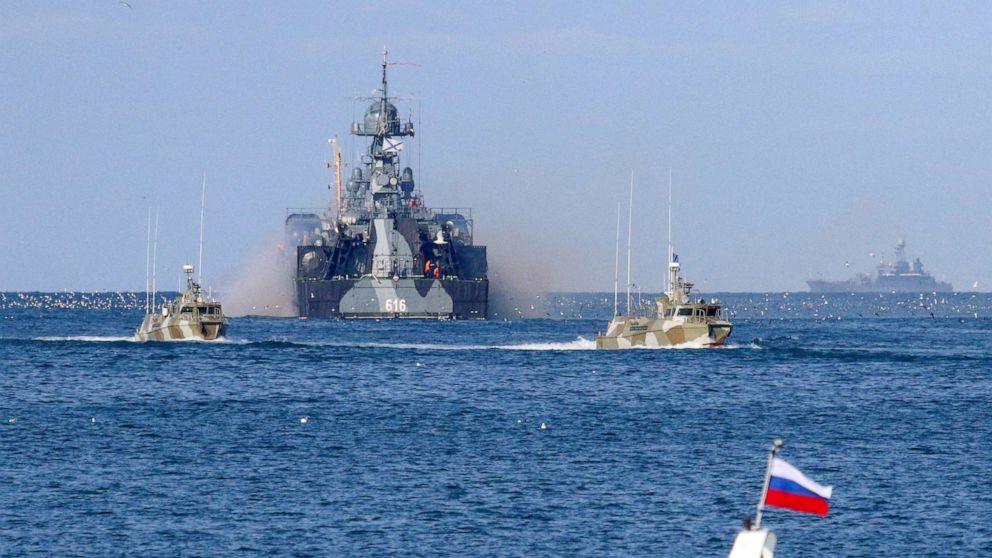 PHOTO: Russian Navy vessels near the Black Sea port of Sevastopol, Crimea, Feb. 16, 2022.