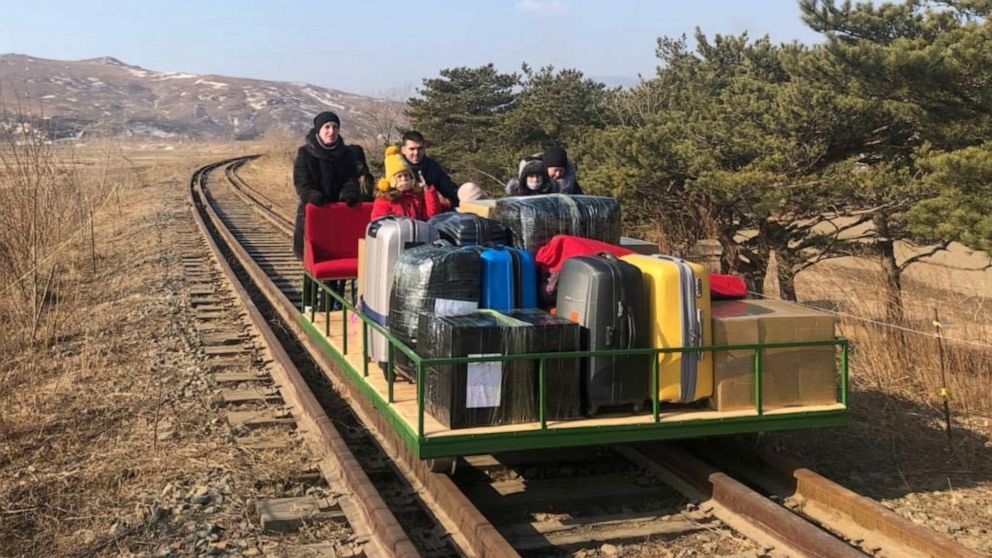 Russian diplomats were forced to use a hand-held train carriage to return home from North Korea