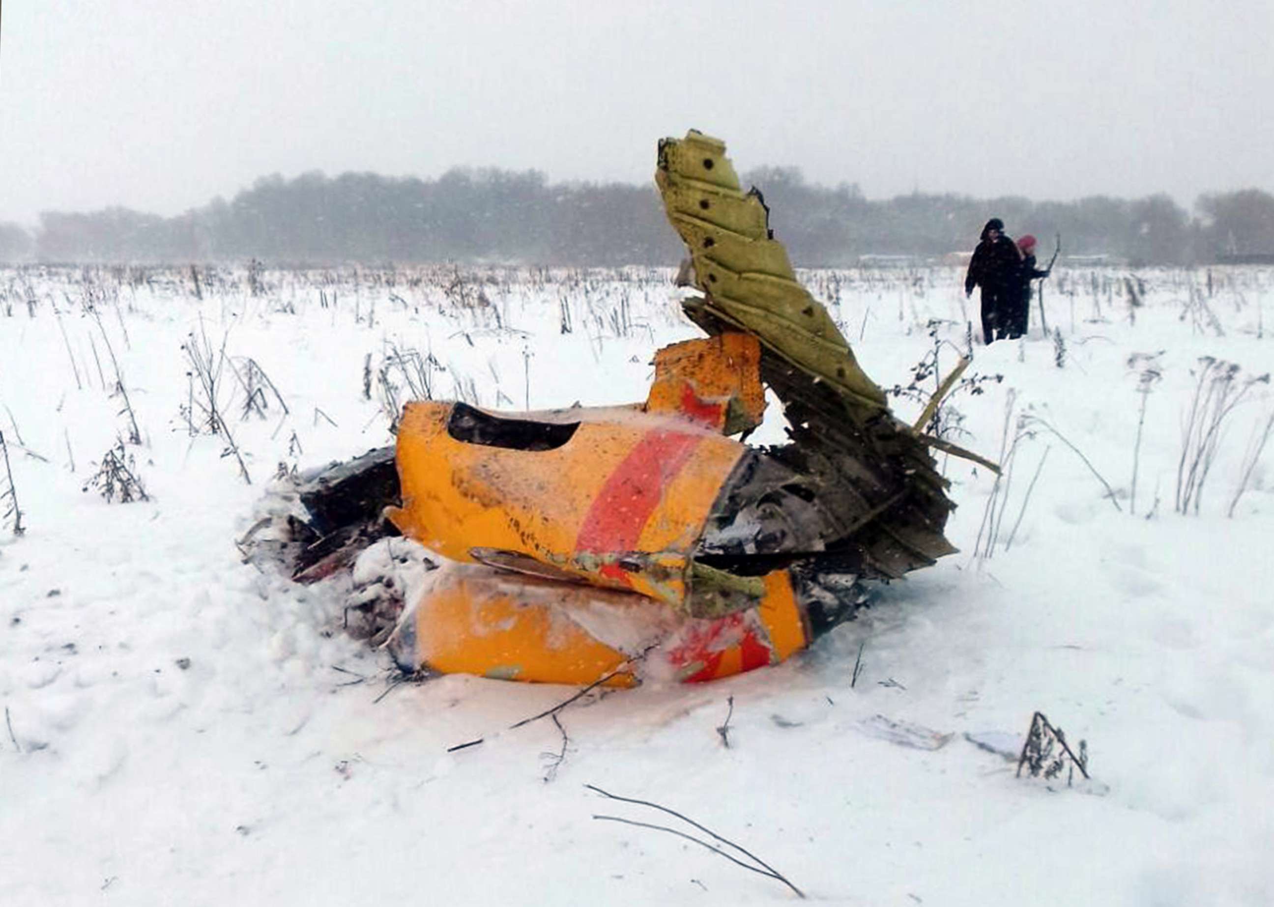 PHOTO: Debris of the crashed Russian Saratov Airlines passenger plane lies in the snow near the Stepanovskoy village near Argunovo, Ramensky district, Moscow region, Russia, Feb. 11, 2018. 
