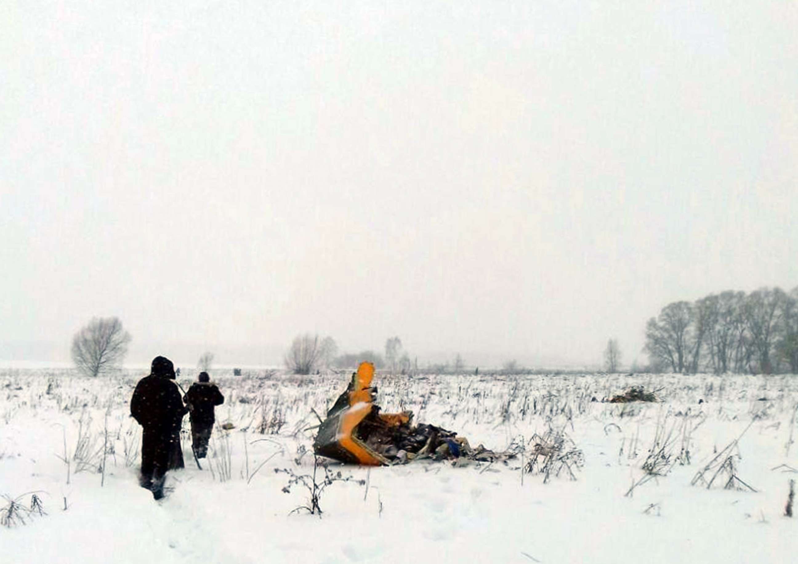 PHOTO: Debris of the crashed Russian Saratov Airlines Antonov AN-148 passenger plane lies in the snow near the Stepanovskoy village near Argunovo, Ramensky district, Moscow region, Russia, Feb. 11, 2018. 