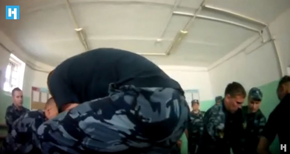 PHOTO: Guards at the Yaroslavl penal colony are seen torturing an inmate, Yevgeny Makarov, in June 2017, in this body cam footage.