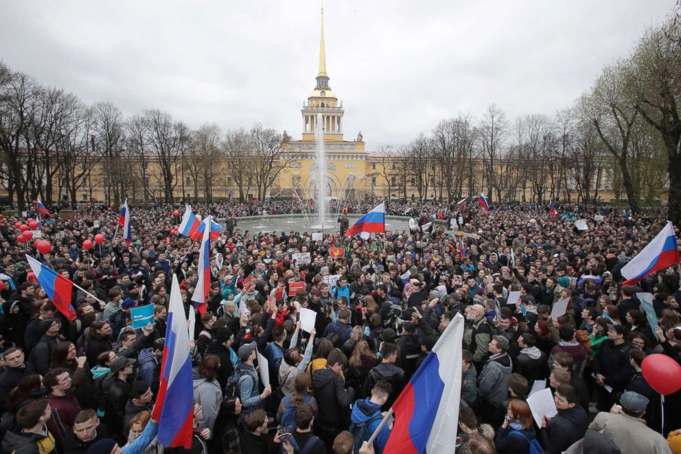 PHOTO: Protesters attend a rally in St. Petersburg, Russia, May 5, 2018.