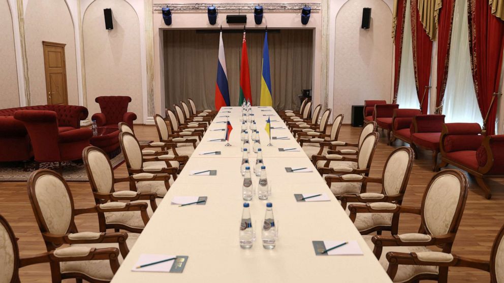 PHOTO: The venue of the talks between Russian and Ukrainian delegations in Rumyantsev-Paskevich Residence in Gomel, Belarus, Feb. 28, 2022.