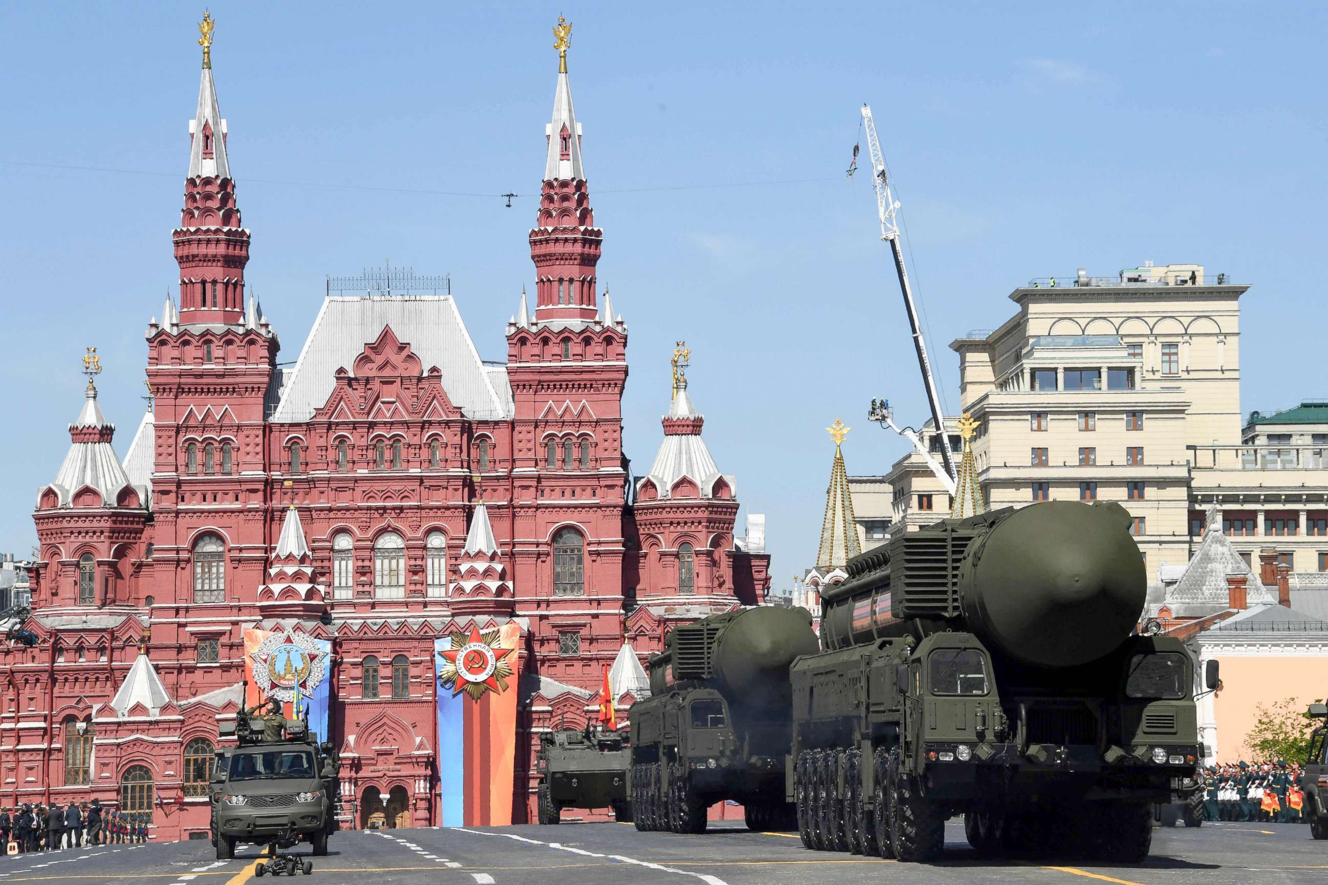 PHOTO: Russian Yars RS-24 intercontinental ballistic missile systems parade through Red Square during the Victory Day military parade in Moscow, May 9, 2018.