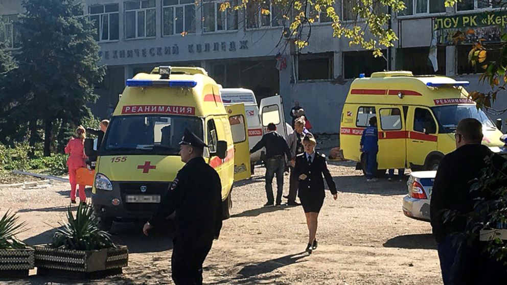 PHOTO: The site of an explosion  at a college in the Crimean city of Kerch, Oct. 17, 2018.