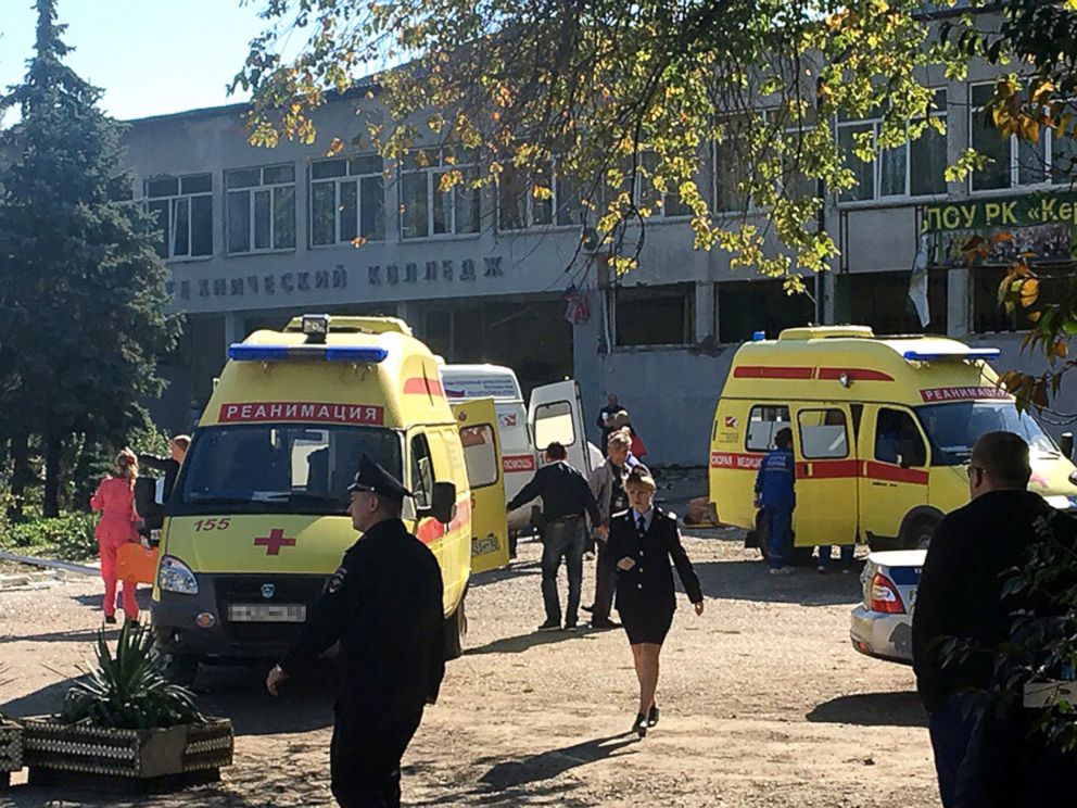 PHOTO: The site of an explosion at a college in the Crimean city of Kerch, Oct. 17, 2018.