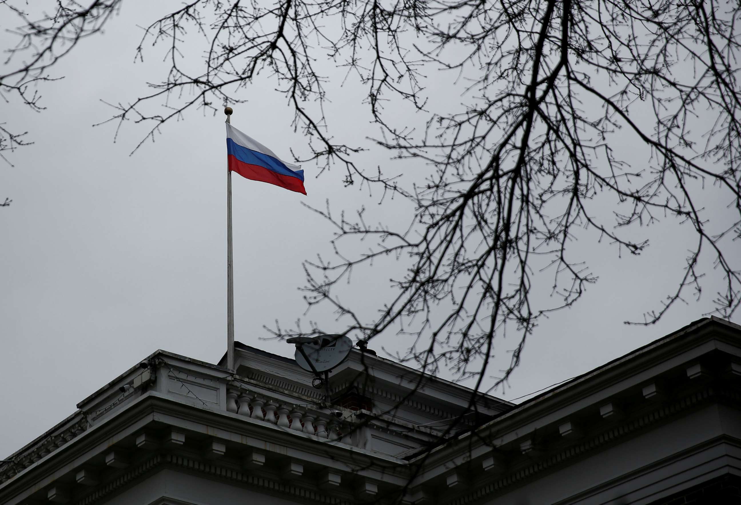 PHOTO: A Russian flag flies atop the Consulate General of the Russian Federation in Seattle, March 26, 2018.
