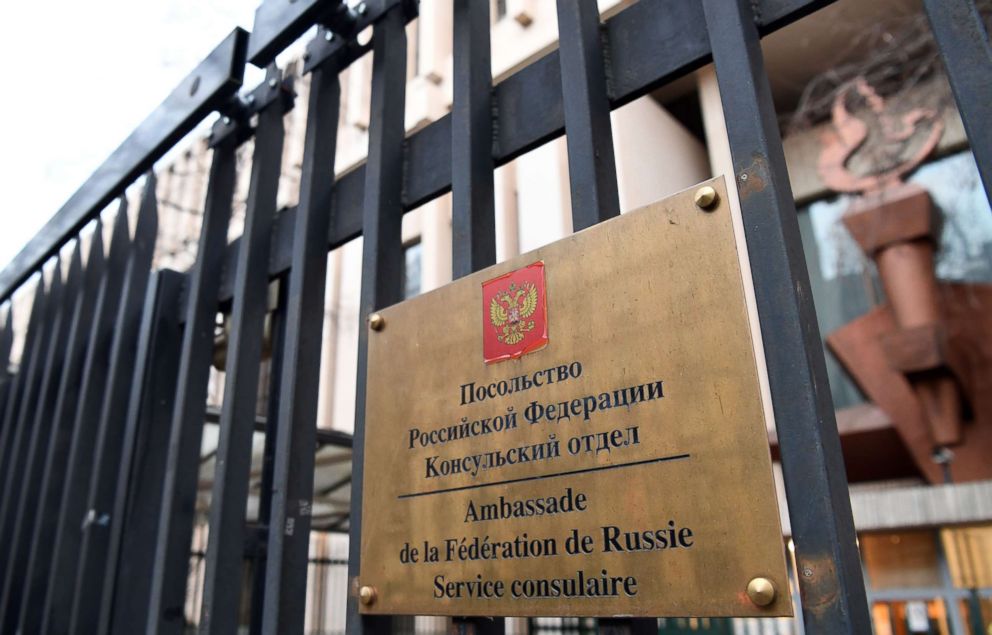 PHOTO: A plaque at the embassy of the Russian Federation in Paris, Feb. 14, 2017. 