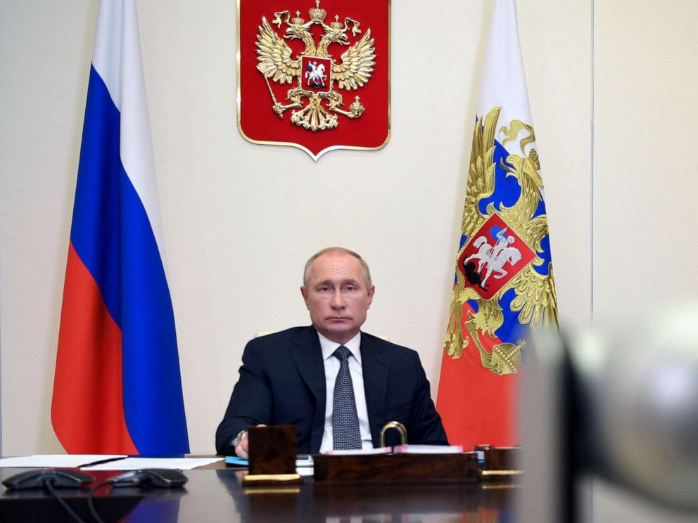 PHOTO: Russian President Vladimir Putin attends a cabinet meeting via video link at the Novo-Ogaryovo state residence outside Moscow, Russia, on Aug. 11, 2020.