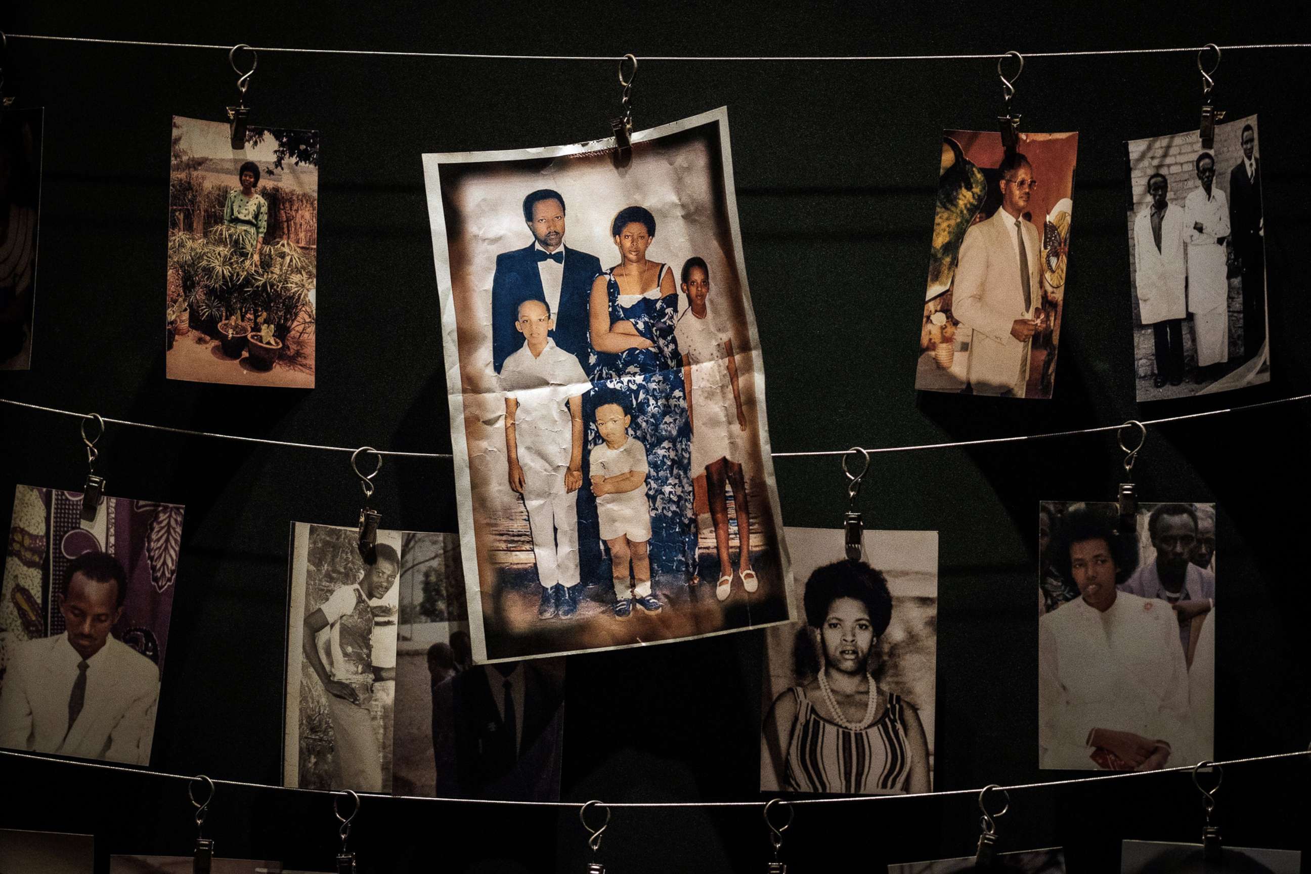PHOTO: Genocide victims' portraits are displayed during an exhibition at the Kigali Genocide Memorial in Kigali, Rwanda, April 29, 2018.