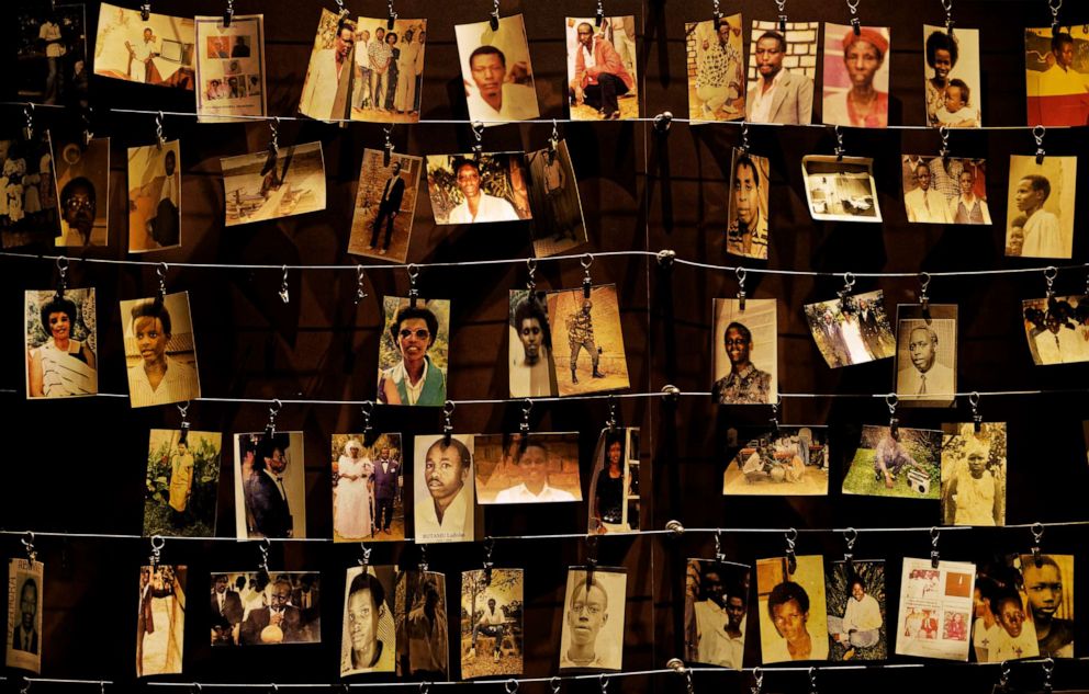 PHOTO: Family photographs of some of those who died in the Rwandan genocide of 1994 are displayed in an exhibition at the Kigali Genocide Memorial in Kigali, Rwanda, on April 5, 2019.