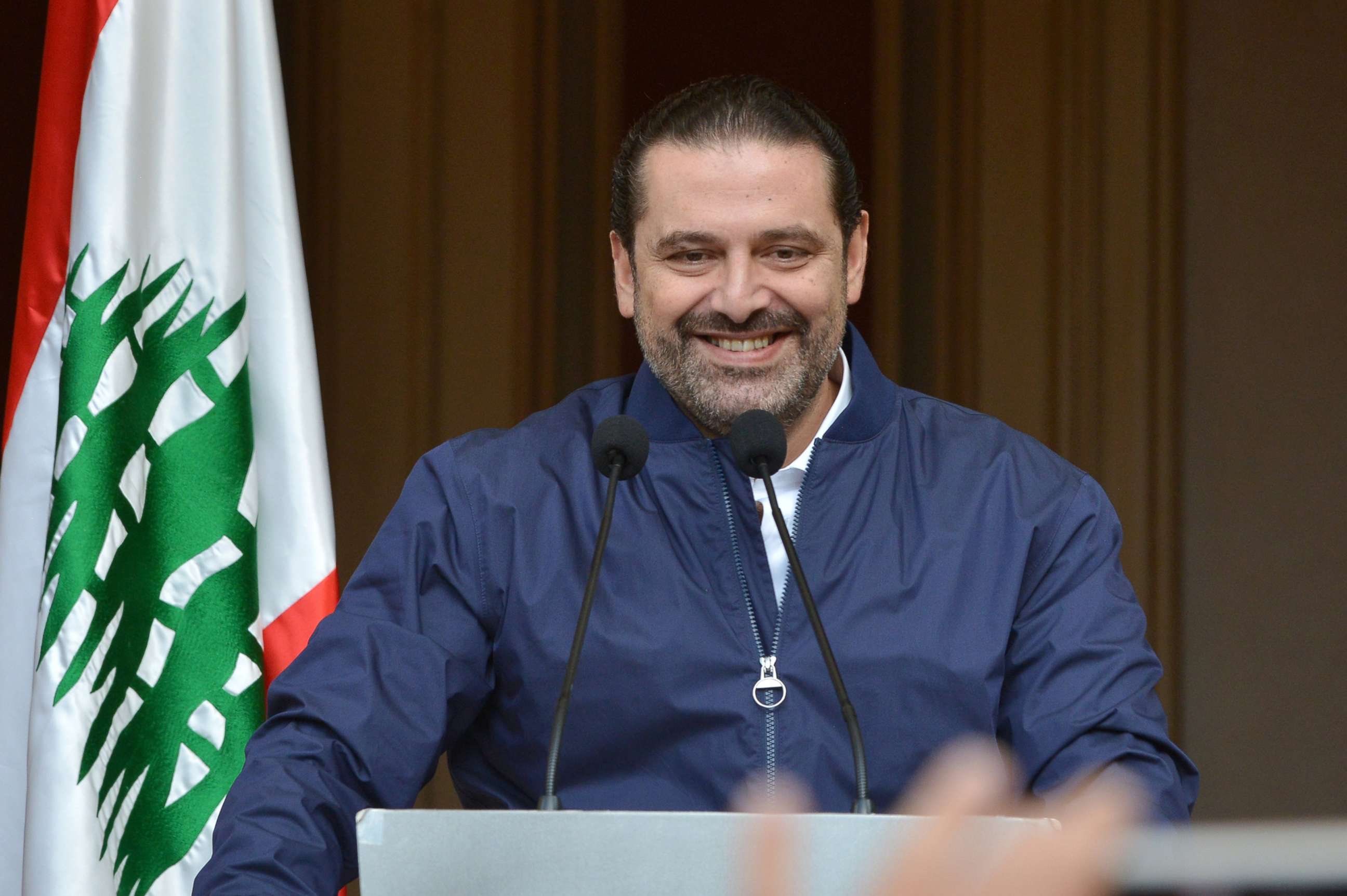 PHOTO: Lebanese Prime Minister Saad Hariri speaks to his supporters at his home in downtown Beirut, Lebanon, Nov. 22, 2017. 