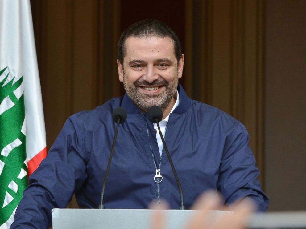 PHOTO: Lebanese Prime Minister Saad Hariri speaks to his supporters at his home in downtown Beirut, Lebanon, Nov. 22, 2017.
