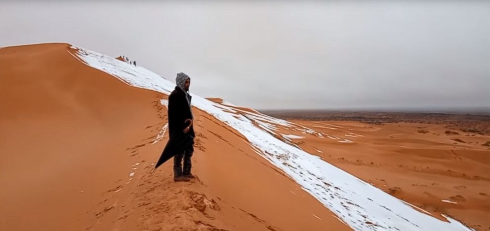 PHOTO: Rare snow blankets Sahara Desert in Algeria in video posted to Youtube, Jan. 7, 2018.