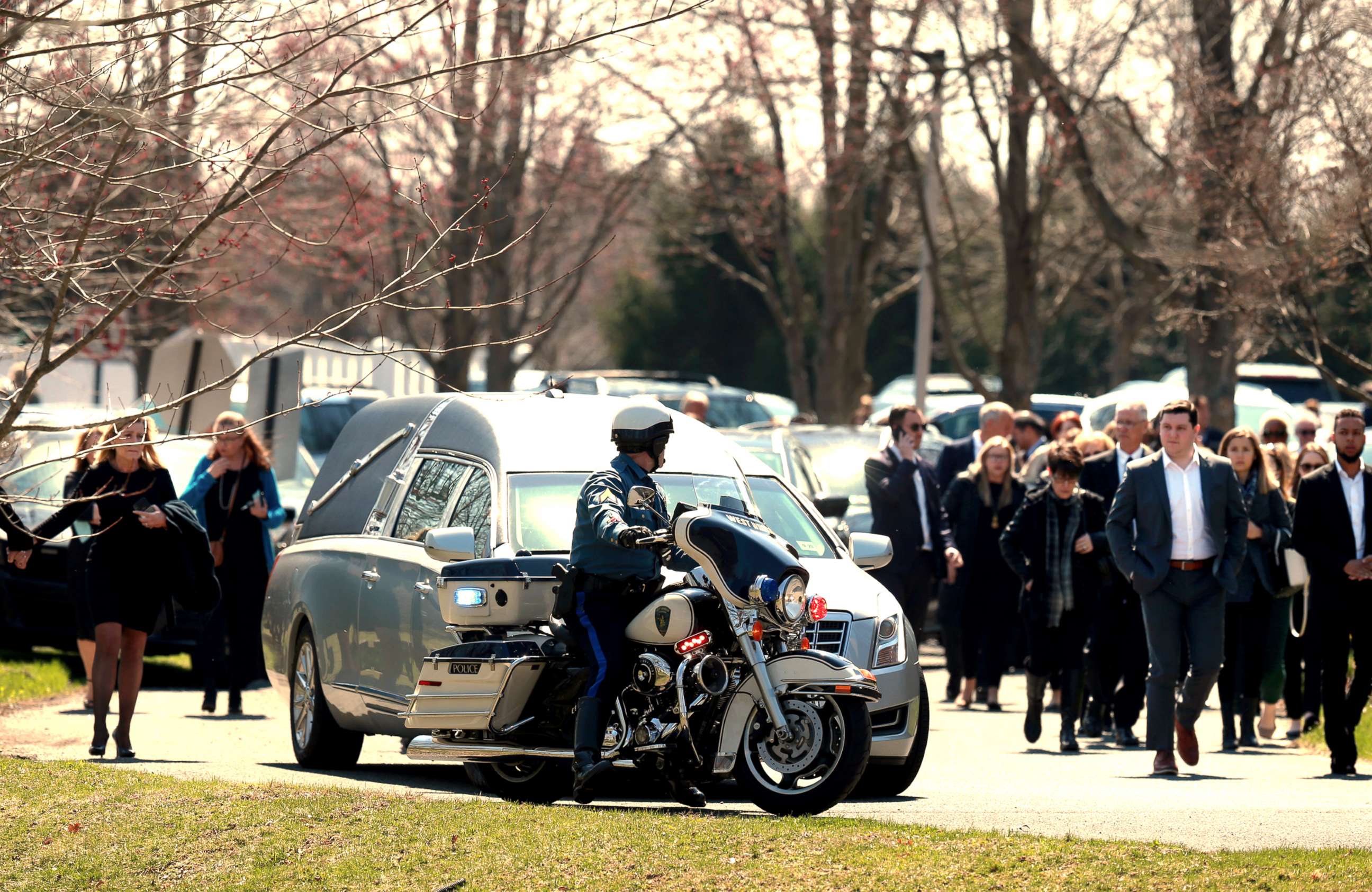 PHOTO: Mourners depart after funeral services for Samantha Josephson at at Congregation Beth Chaim in West Windsor, N.J., on Wednesday, April 3, 2019.