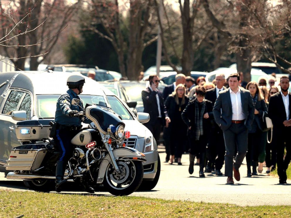 PHOTO: Mourners depart after funeral services for Samantha Josephson at at Congregation Beth Chaim in West Windsor, N.J., on Wednesday, April 3, 2019.