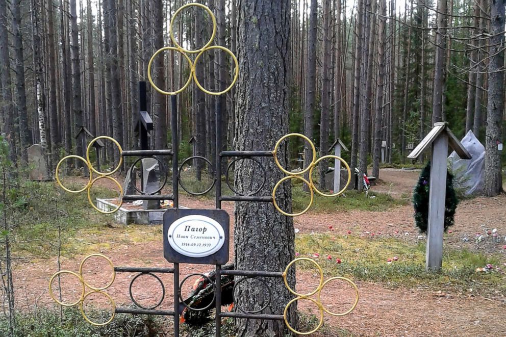 PHOTO: A memorial site in a forest in Sandarmokh, Russia, Aug. 5, 2018, marks the site of mass graves of people killed in the 1930's and 40's.