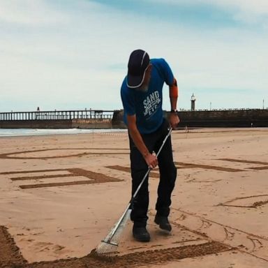 Artists in the U.K. urged people to practice social distancing and honored NHS staff with a sand mural on a beach in Yorkshire in the UK.