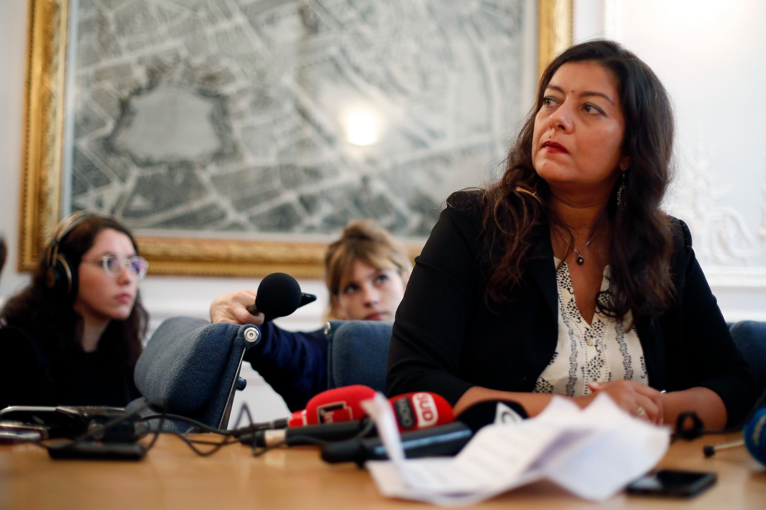 PHOTO: French journalist Sandra Muller gives a press conference, in Paris, Wednesday, Sept. 25, 2019. 