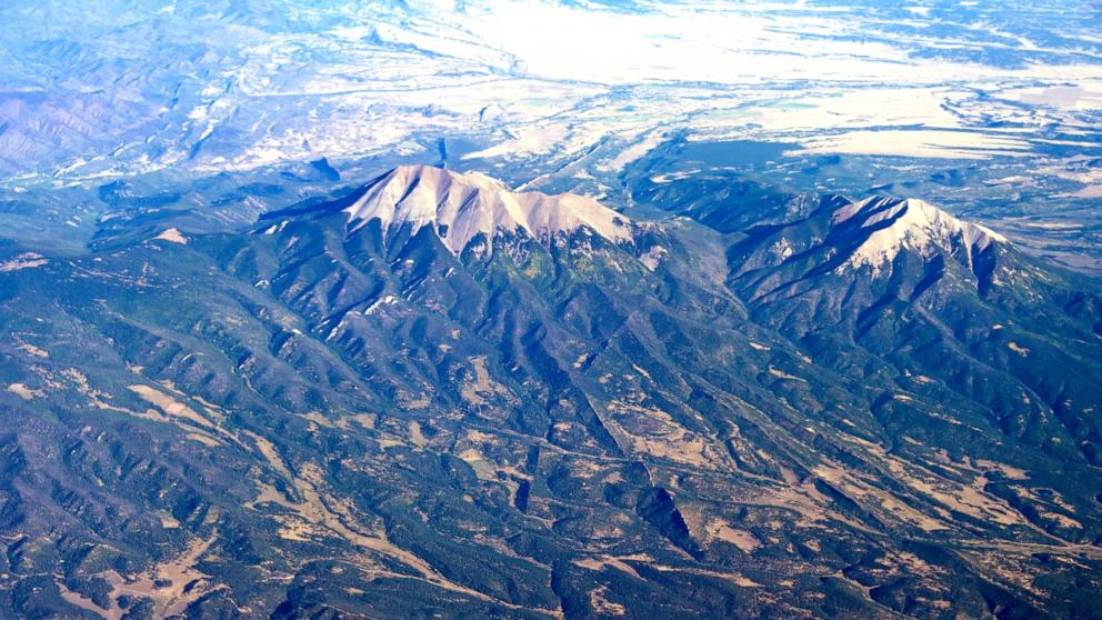PHOTO: Areial view of the the Sangre de Cristo mountains at the southernmost subrange of the Rocky Mountains in Colorado on September 25, 2019.
