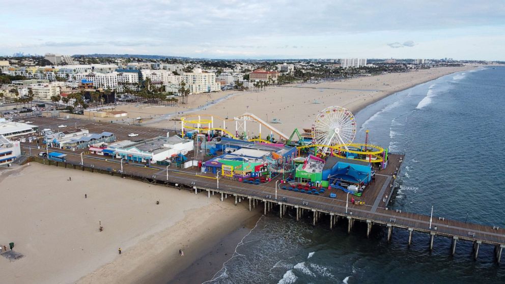 PHOTO: The Santa Monica Pier, March 21, 2020, in Santa Monica, Calif., while temporarily closed to the public as part of the city's local emergency proclamation in the wake of the coronavirus COVID-19 pandemic outbreak.