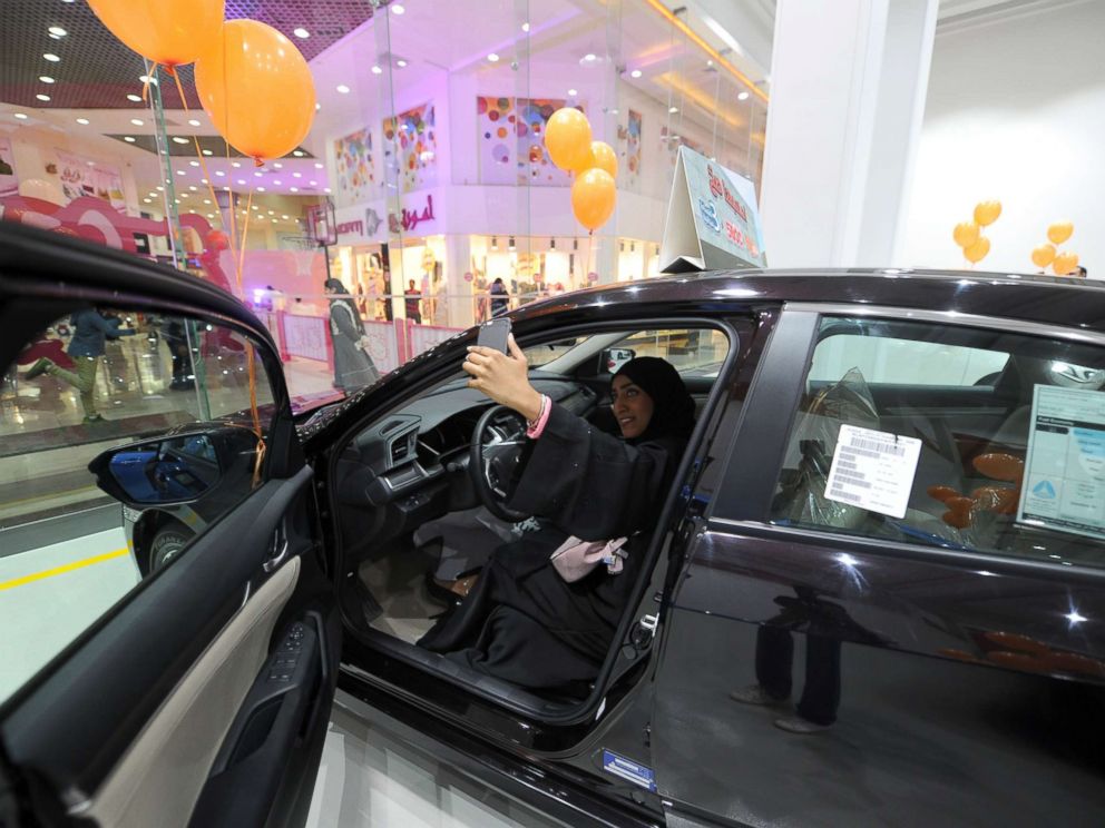PHOTO: A woman takes a selfie while sitting in a vehicle at a car showroom for women on Jan. 11, 2018, in the Saudi Red Sea port city of Jeddah.
