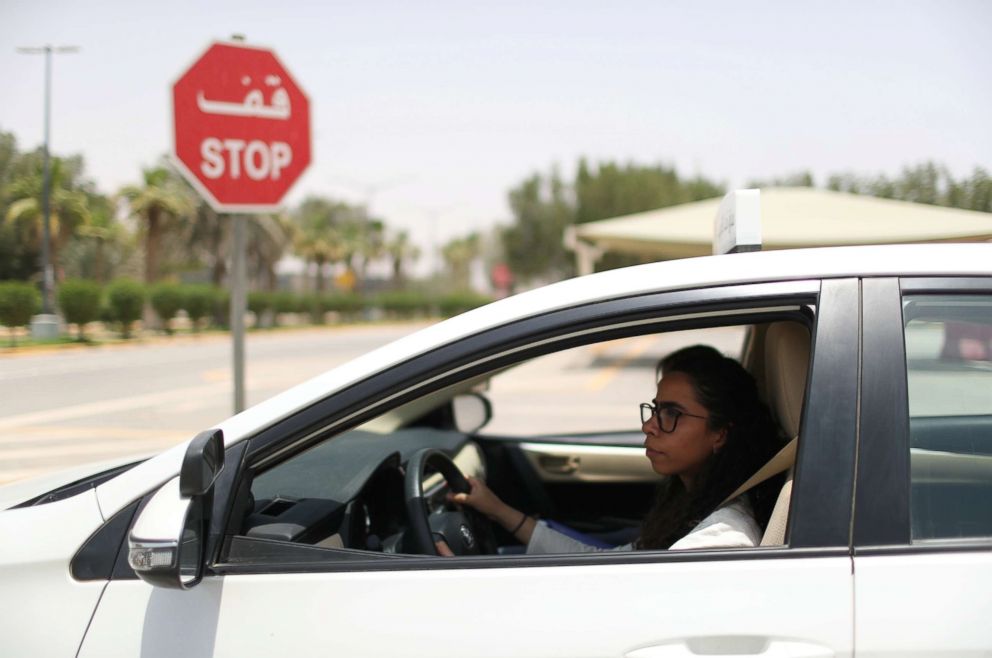 PHOTO: Trainee Maria al-Faraj stops the car at a stop sign during a driving lesson with her instructor at Saudi Aramco Driving Center in Dhahran, Saudi Arabia, June 6, 2018.