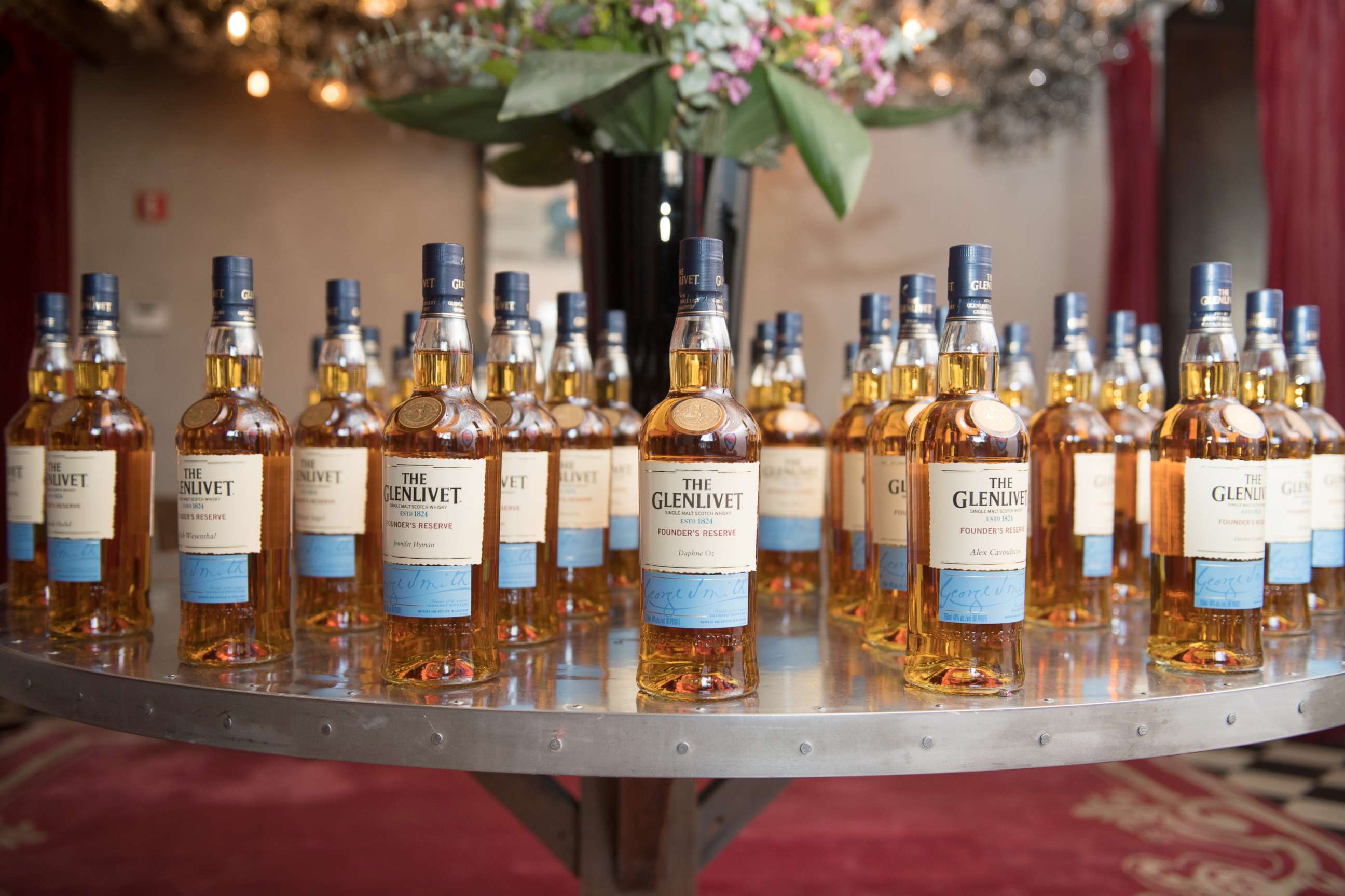 PHOTO: A view of The Glenlivet Scotch bottles at the Brilliant Minds Initiative dinner at Gramercy Park Hotel Rooftop, May 1, 2018, in New York City.