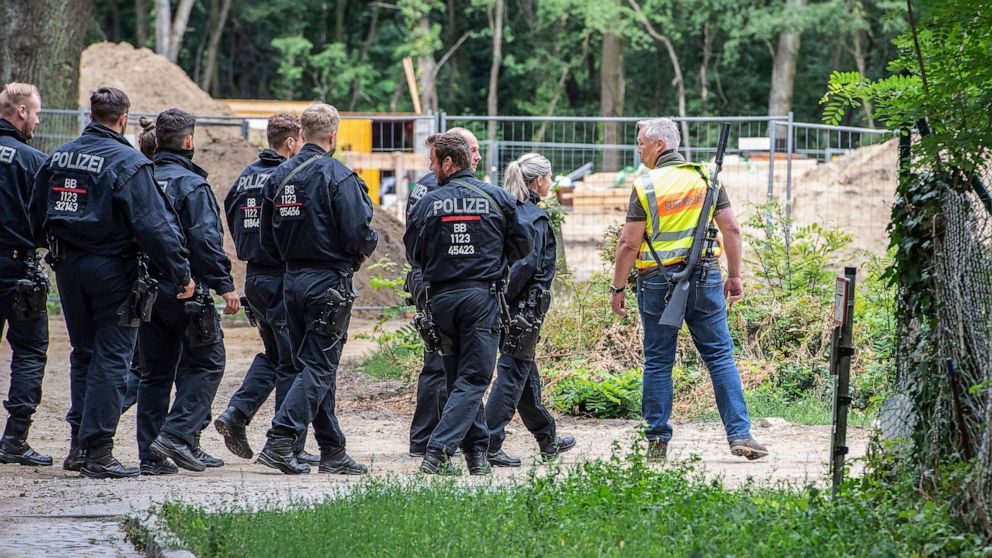PHOTO: Police officers and a community hunter patrol continue to search for an animal initially thought to be an escaped lioness in Berlin on July 21, 2023.
