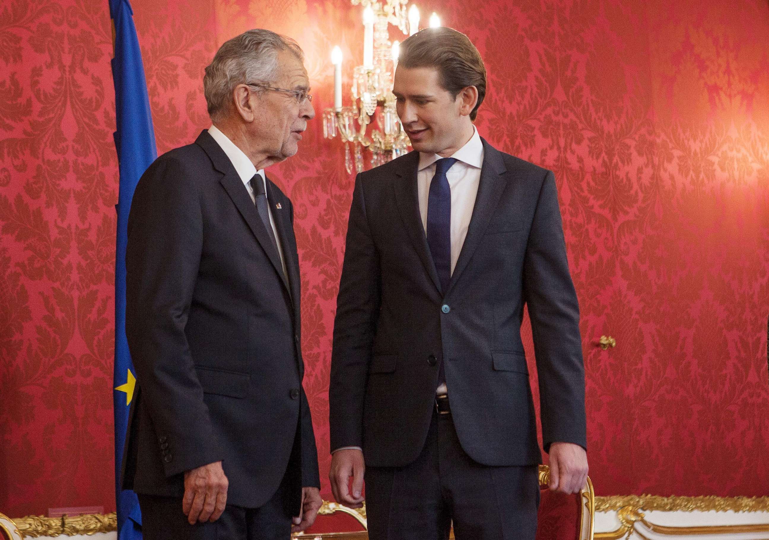 PHOTO: Austria's head of the OeVP party Sebastian Kurz talks with Austrian President Alexander Van der Bellen during a meeting in Vienna, Austria, on Oct. 17, 2017, following general elections. 