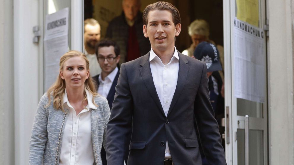 PHOTO: Sebastian Kurz and his girlfriend Susanne Thier leave the polling station after they cast their vote in Vienna, Austria, Oct. 15, 2017.