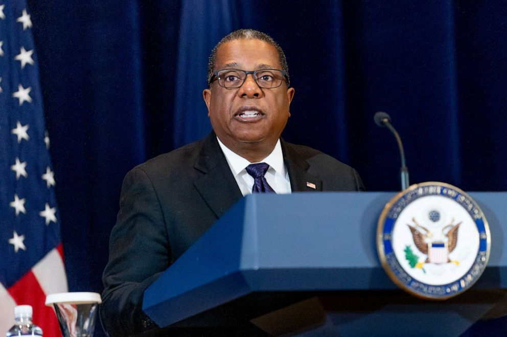 PHOTO: Western Hemisphere Affairs Assistant Secretary Brian Nichols speaks during an event in Washington, D.C. on March 31, 2023.