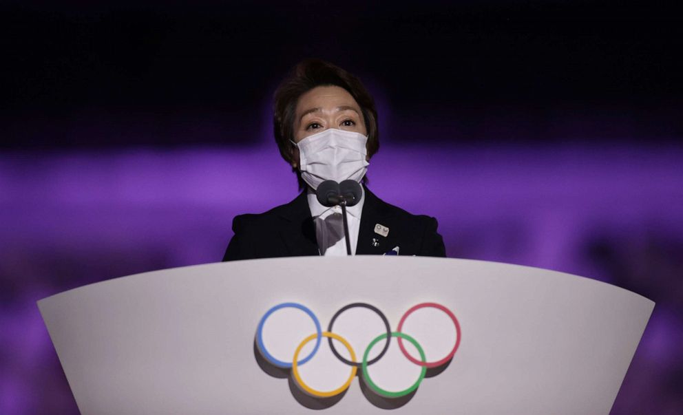 PHOTO: Tokyo 2020 President Seiko Hashimoto speaks at the opening ceremony of the Olympic Games on July 23, 2021 in Tokyo.