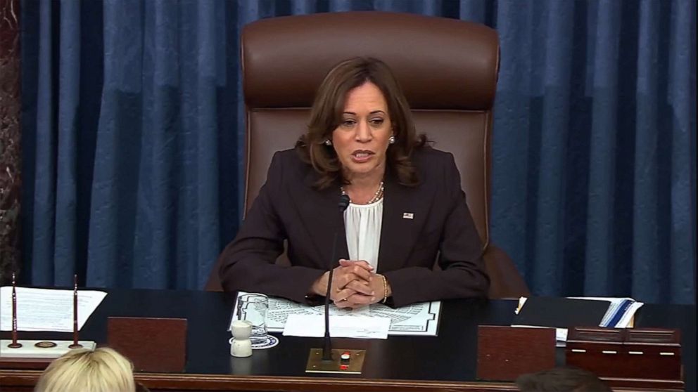 PHOTO: Vice President Kamala Harris presides over the Senate vote regarding abortion rights and the Women's Health Protection Act, in Washington, May 11, 2022.