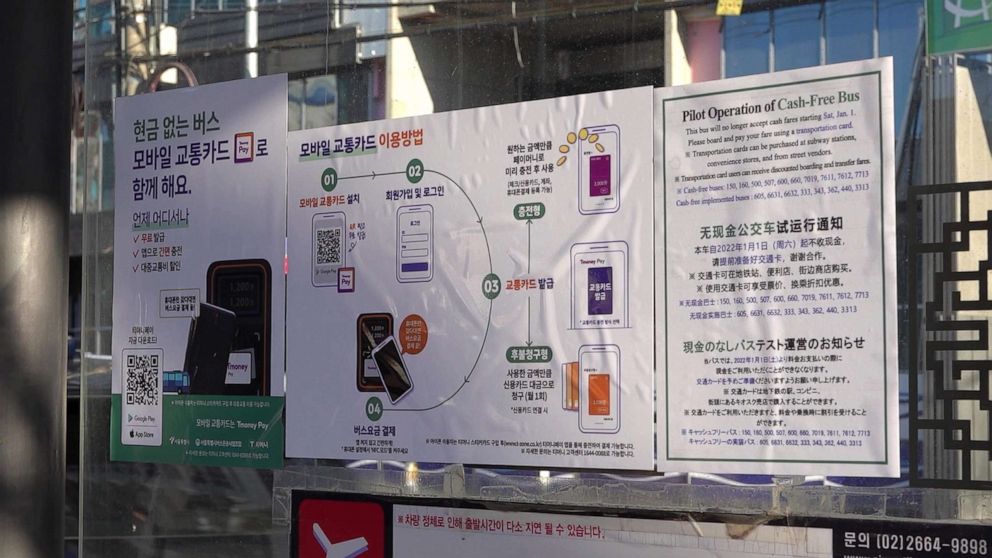 PHOTO: A sign explains the new ticketing system in Seoul, South Korea, Jan. 13, 2022.
