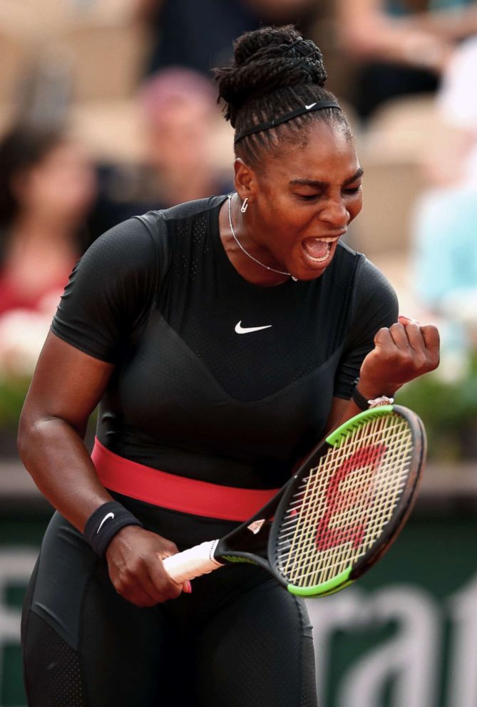PHOTO: Serena Williams celebrates during the ladies singles third round match against Julia Georges of Germany during day seven of the 2018 French Open at Roland Garros, June 2, 2018, in Paris.