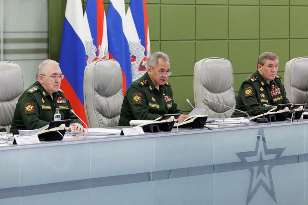 PHOTO: Russian Defence Minister Sergei Shoigu attends a meeting with the leadership of the Armed Forces, in Moscow, Russia, on July 5, 2022.