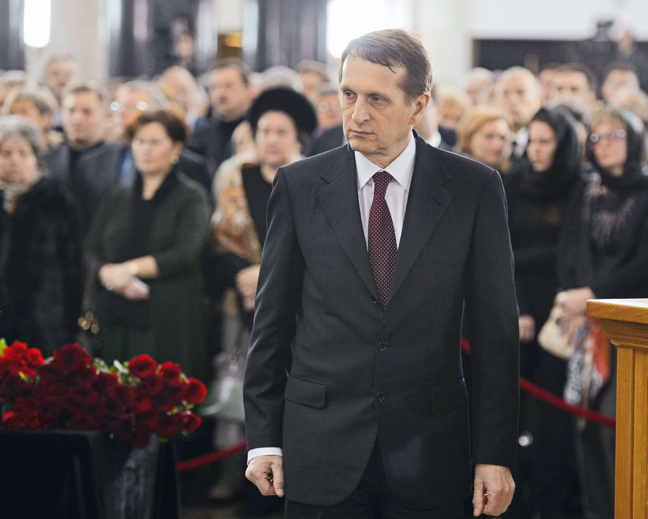 PHOTO: Director of the Foreign Intelligence Service Sergey Naryshkin attends a farewell ceremony for Russian Ambassador to Turkey Andrey Karlov at the Russian Foreign Ministry on Dec. 22, 2016 in Moscow.