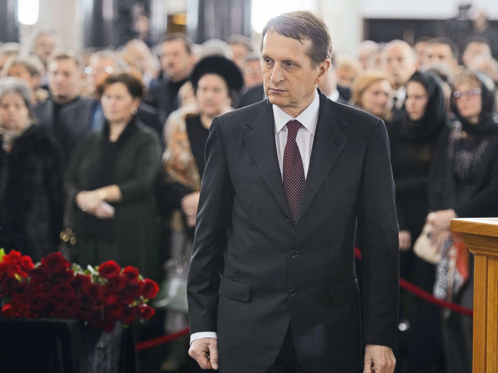 PHOTO: Director of the Foreign Intelligence Service Sergey Naryshkin attends a farewell ceremony for Russian Ambassador to Turkey Andrey Karlov at the Russian Foreign Ministry on Dec. 22, 2016 in Moscow.