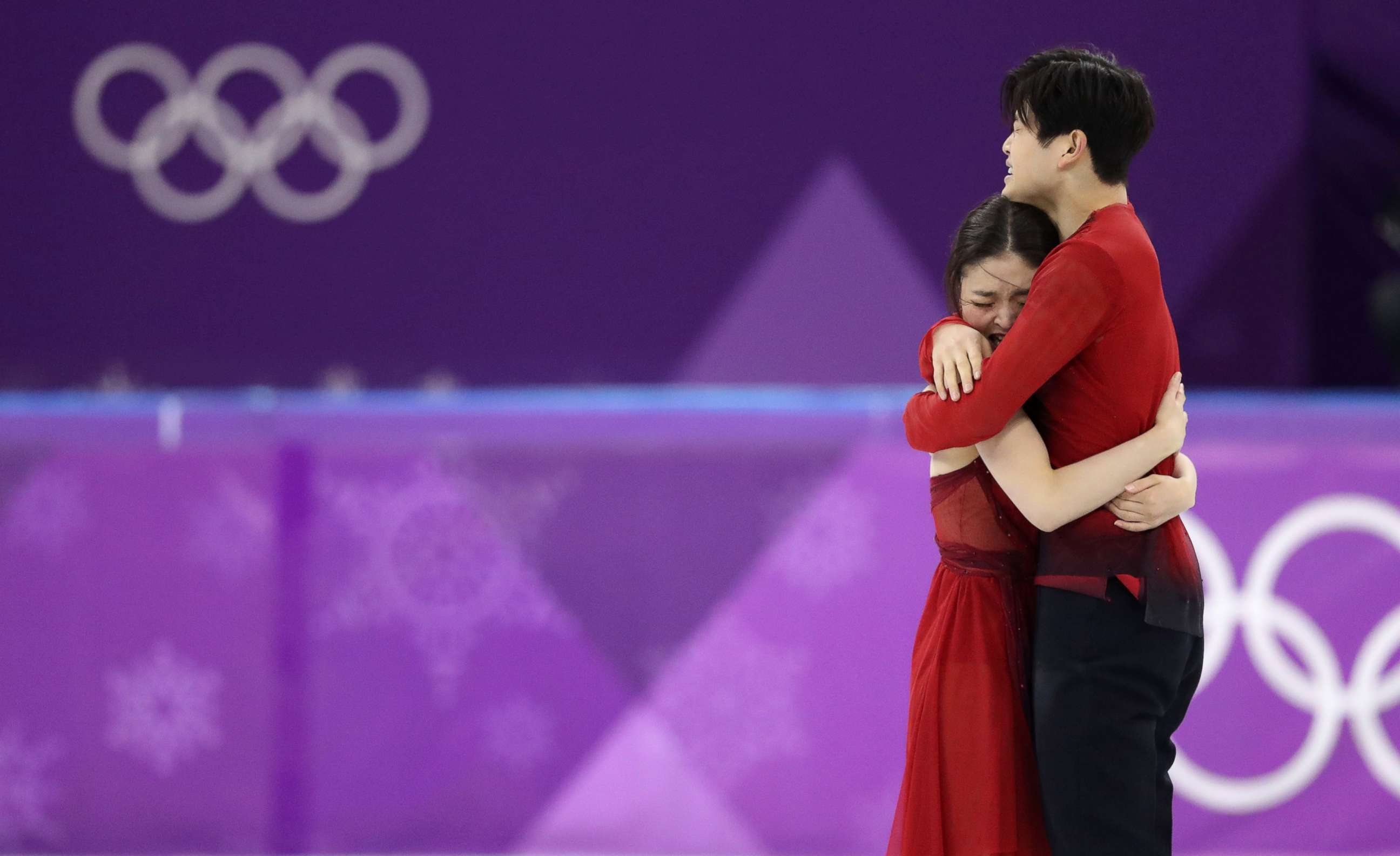 PHOTO: Figure Skaters Maia Shibutani and Alex Shibutani react after their performance at the Pyeongchang 2018 Winter Olympics, Feb. 20, 2018, Gangneung, South Korea.