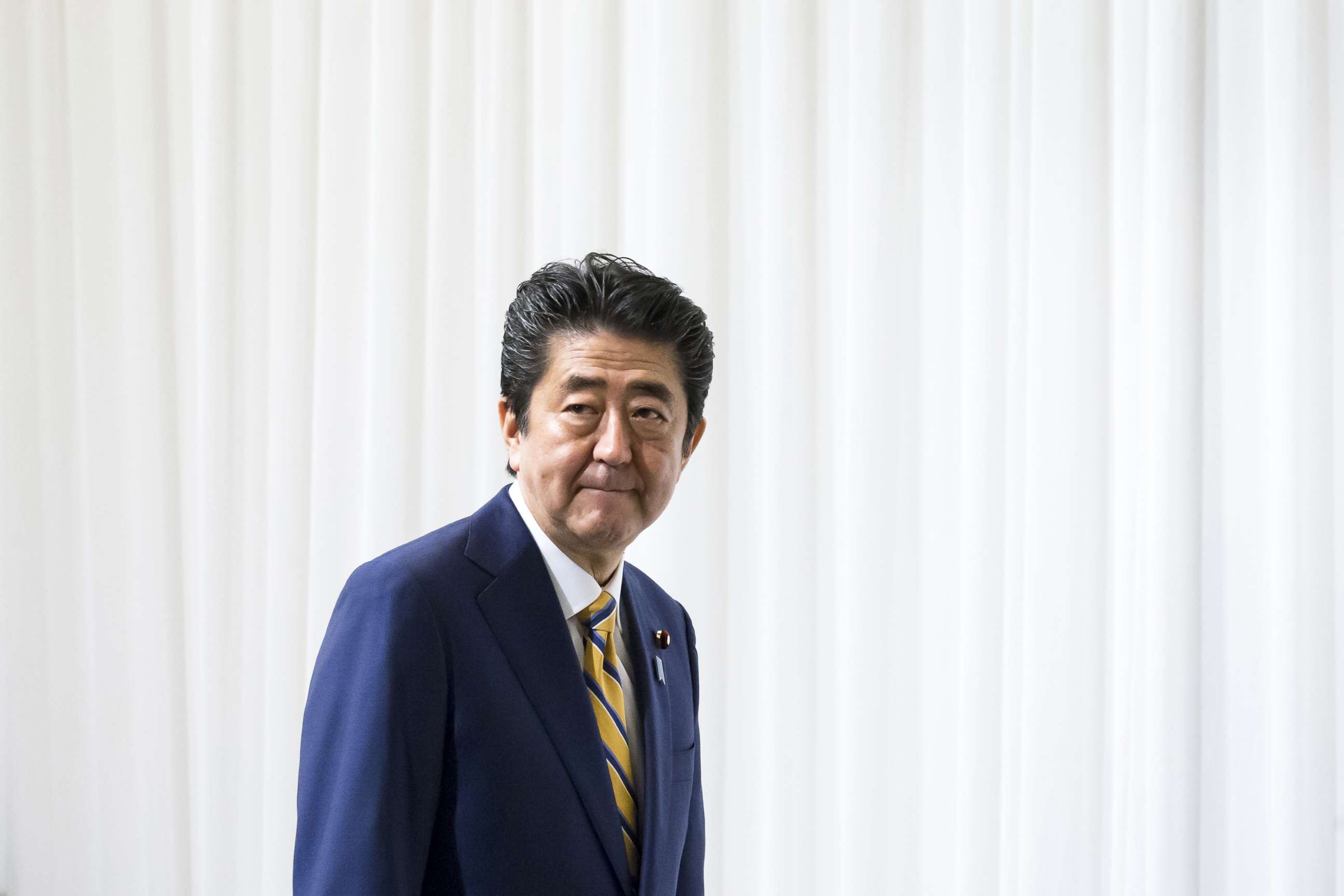 PHOTO: Japanese Prime Minister and Liberal Democratic Party President Shinzo Abe arrives for an event held before the party's annual convention, Feb. 10, 2019, in Tokyo.