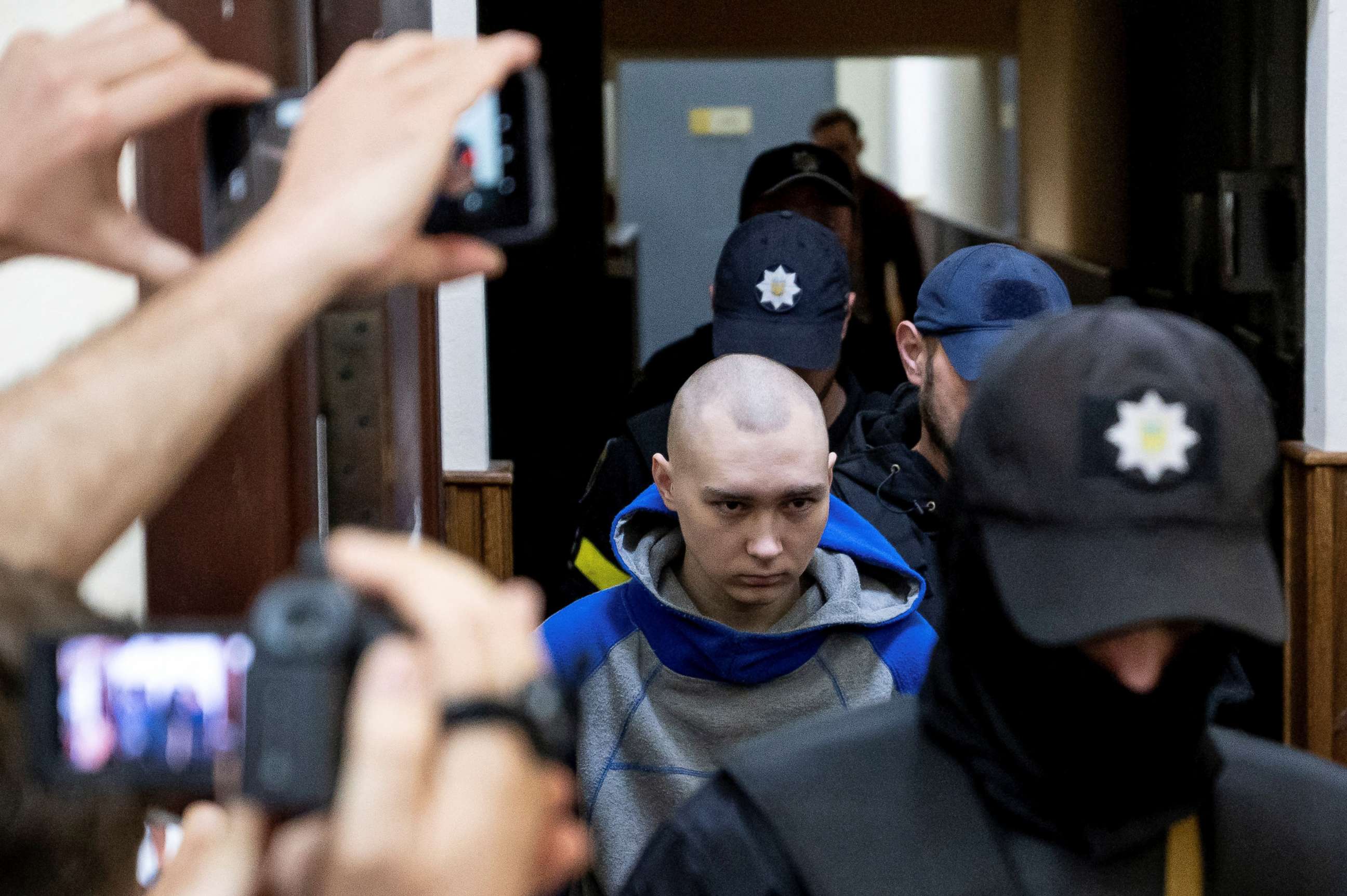 PHOTO:Russian soldier Vadim Shishimarin, 21, arrives for a court hearing in Kyiv, Ukraine, May 13, 2022. Shishimarin is accused of killing an unarmed 62-year-old civilian.