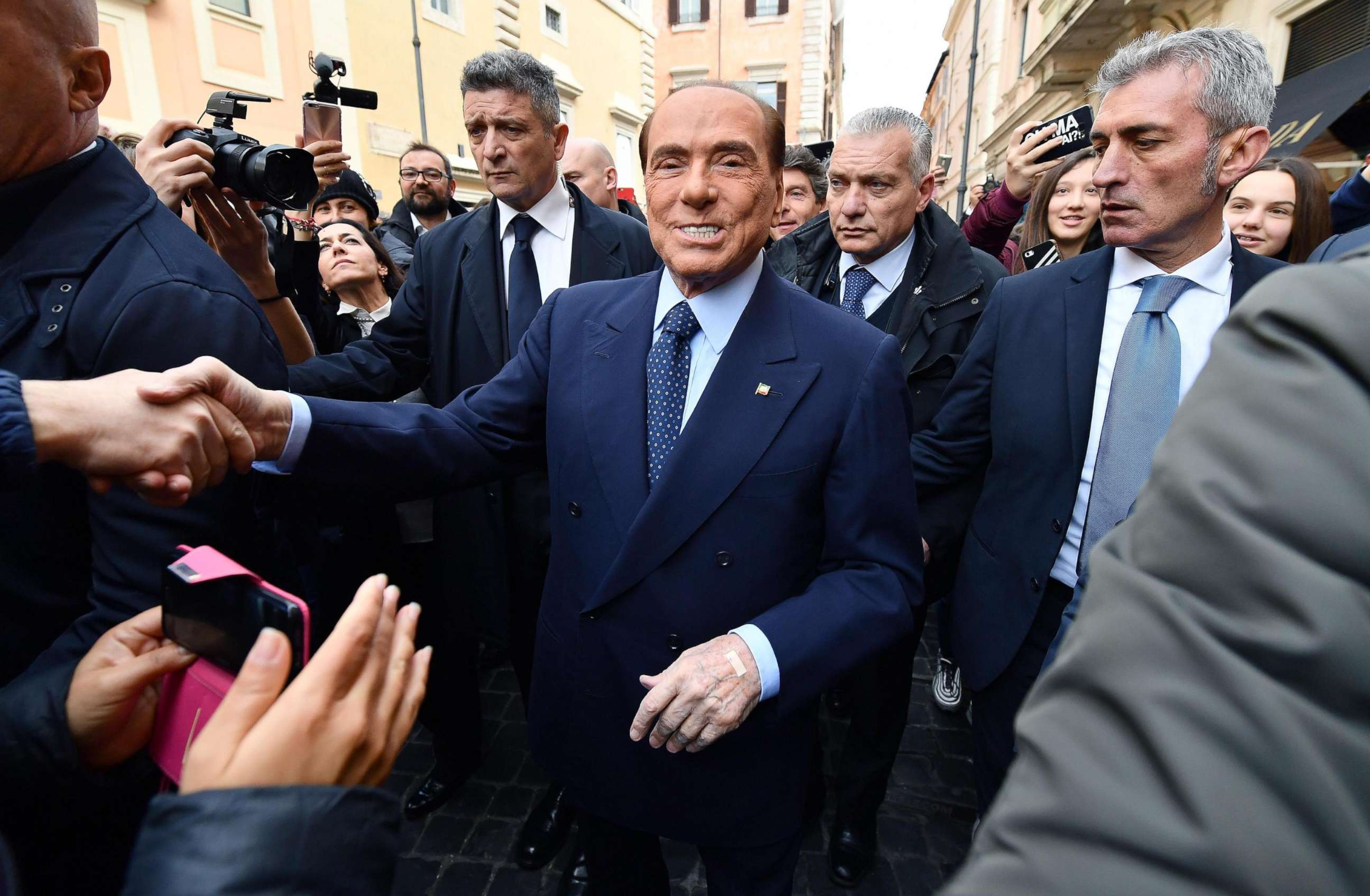 PHOTO: Former Italian Prime Minister Silvio Berlusconi arrives to meet Manfred Weber, Chairman of the European People's Party Group in the European Parliament, at Forza Italia party headquarters, Rome, Feb. 21, 2018.