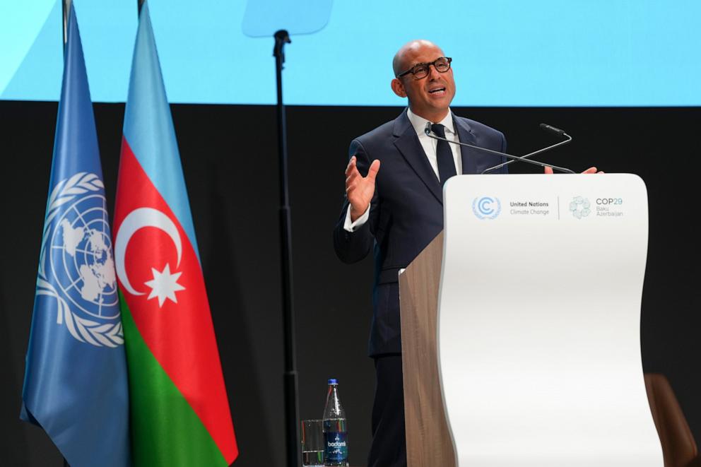 PHOTO: Simon Stiell, United Nations climate chief, speaks during the opening plenary session at the COP29 U.N. Climate Summit, Nov. 11, 2024, in Baku, Azerbaijan.