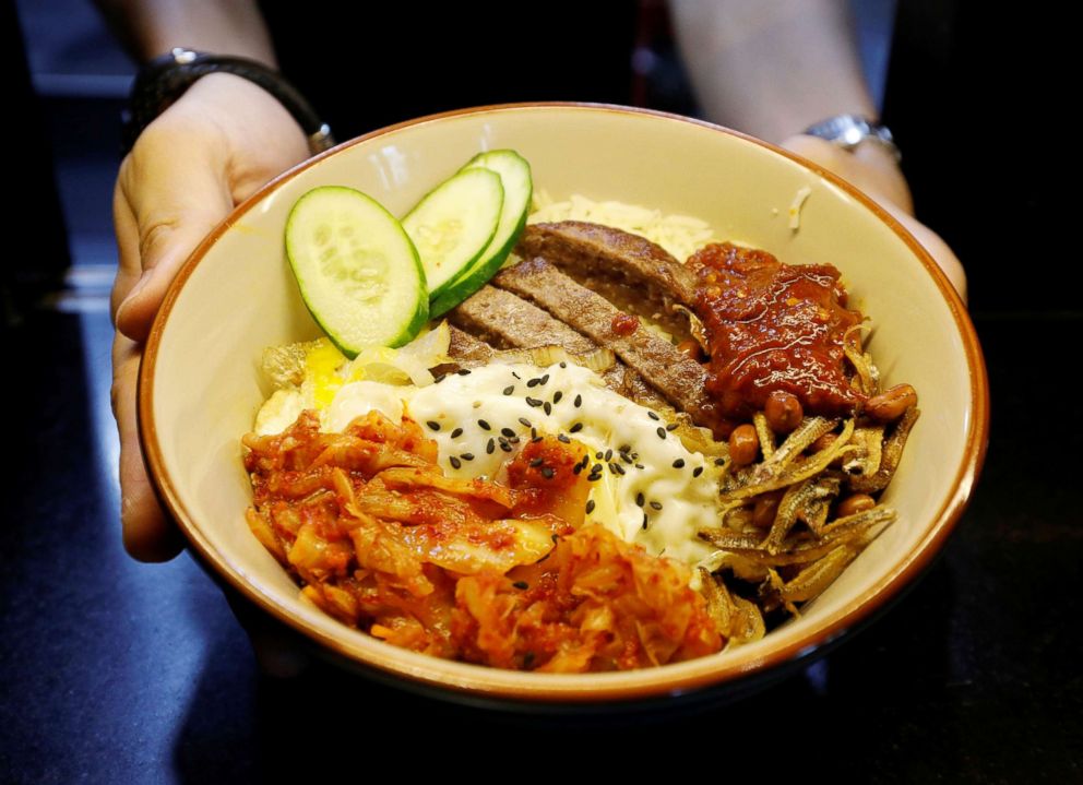 PHOTO: A bowl of Trump-Kim nasi lemak, made from dry-aged U.S. beef and kimchi, is pictured at Harmony Nasi Lemak restaurant in Singapore, June 7, 2018.