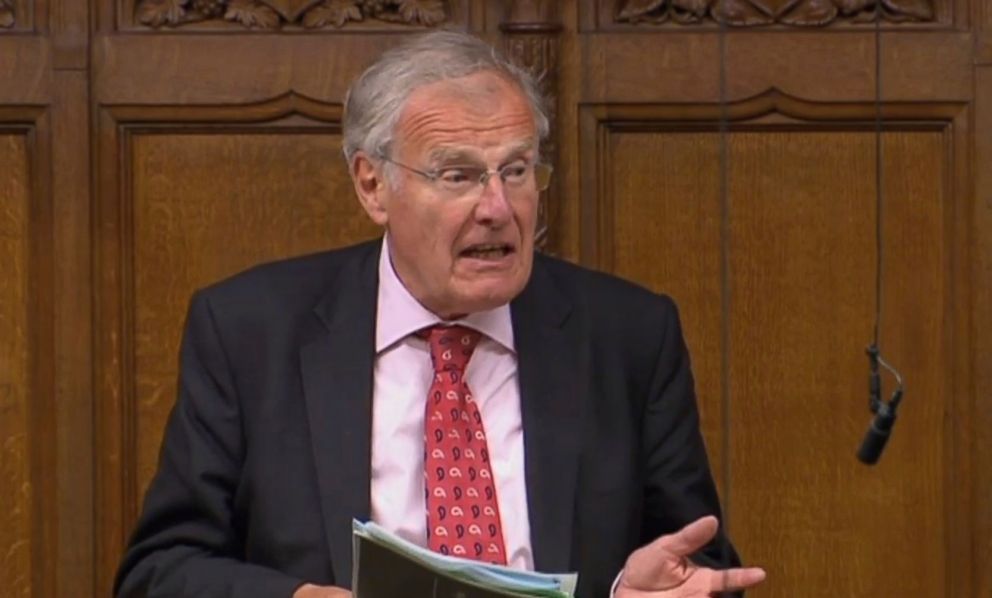 PHOTO: Sir Christopher Chope, speaking in the House of Commons, plans to criminalize "upskirting," June 15, 2018, in London.